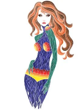 Stylized stencil decorative lady Illustrazione stock