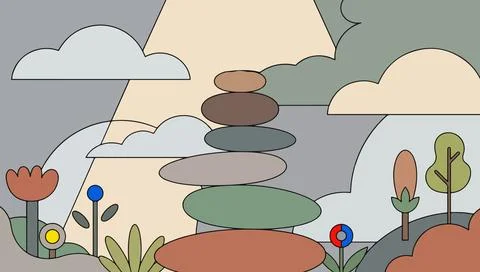 Stylized Stone Cairn Landscape Stock-Illustration