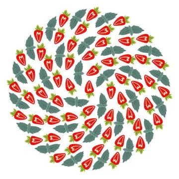 Stylized Strawberry with mint leaves Circular Background Texture in trendy Stock Illustration