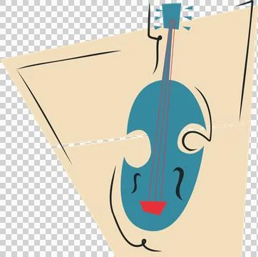 Stylized string instrument is floating on transparent background with red Stock Illustration