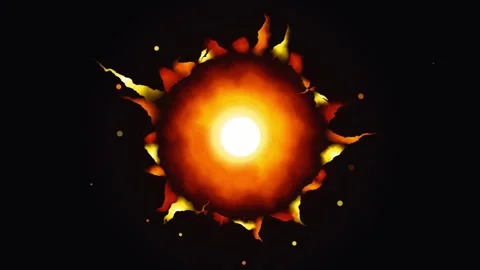 Stylized sun with flaming rays and glowing core in space. 4K Video stock 343246387