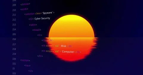 Stylized sun graphic displaying on digital interface, with reflective water and Stock Illustration
