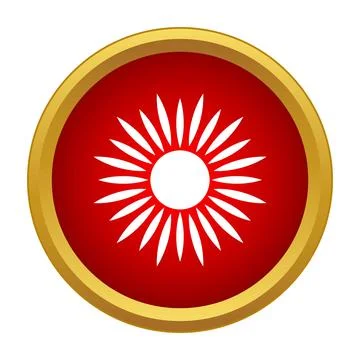 Stylized sun icon on red circle with gold frame Stock Illustration