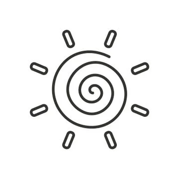 Stylized sun logo. Line icon of sun, flower. Isolated black outline logo on w Stock Illustration