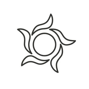Stylized sun logo. Line icon of sun, flower. Isolated black outline logo on w Stock Illustration