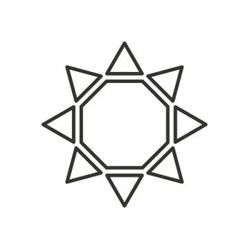 Stylized sun logo. Line icon of sun, flower. Isolated black outline logo on w Stock Illustration