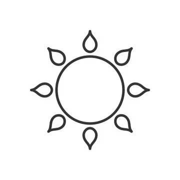 Stylized sun logo. Line icon of sun, flower. Isolated black outline logo on w Stock Illustration