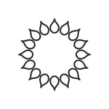 Stylized sun logo. Line icon of sun, flower. Isolated black outline logo on w Illustrazione stock
