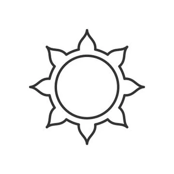 Stylized sun logo. Line icon of sun, flower. Isolated black outline logo on w Stock Illustration