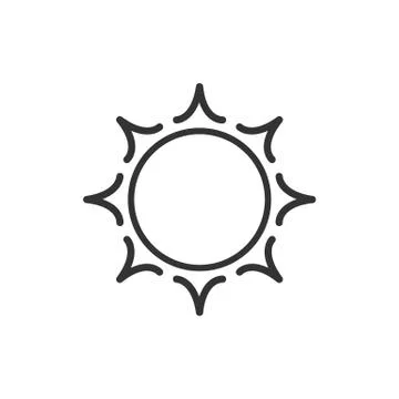 Stylized sun logo. Line icon of sun, flower. Isolated black outline logo on w Illustrazione stock