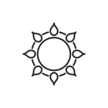 Stylized sun logo. Line icon of sun, flower. Isolated black outline logo on w Stock Illustration