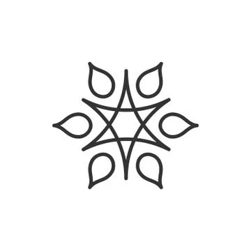Stylized sun logo. Line icon of sun, star, flower. Isolated black outline log Stock Illustration