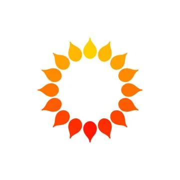Stylized sun logo. Round icon of sun, flower. Isolated yellow orange red logo Stock Illustration