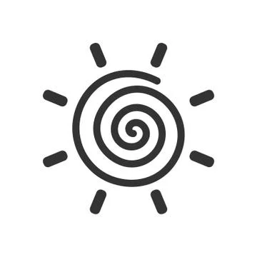Stylized sun logotype. Icon of sun, flower. Isolated black logo on white back Illustrazione stock