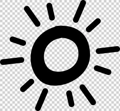 Stylized sun symbol is radiating irregular rays around ring in flat design, Illustrazione stock