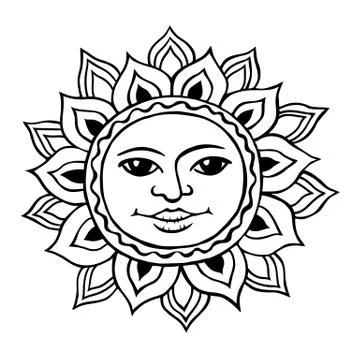 Stylized sun with a womans face Stock Illustration