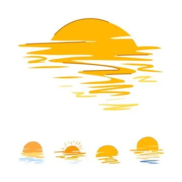 Stylized sunset over water creating golden reflections Stock Illustration