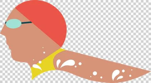 Stylized swimmer is performing front crawl in flat design with splash, red cap, Stock Illustration