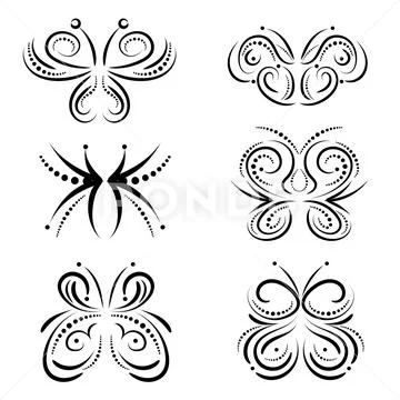 Stylized swirl butterflies set Stock Illustration