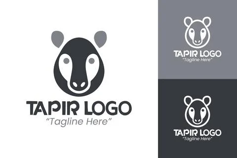 Stylized Tapir Face Logo in Bold Black and Gray Color Scheme イラスト素材