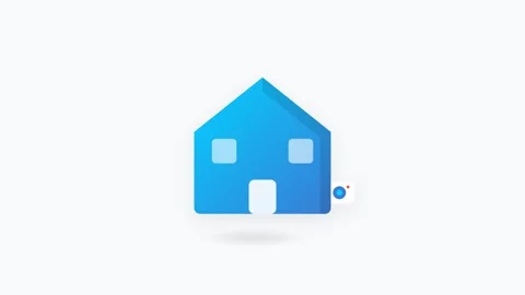 Stylized Teal House Icon with Orbiting Camera for Virtual Property Tours Видео 346130967