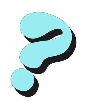 Stylized teal question mark with bold black shadow rounded form cartoon object Stock Illustration