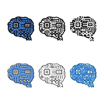Stylized technology brain color icon vector Illustrazione stock
