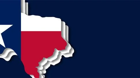 Stylized Texas State Map with Lone Star Flag Colors on Dark Blue Background. Stock Illustration