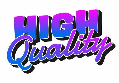 Stylized text graphic featuring the words HIGH QUALITY in a vibrant gradien.. Ilustración de archivo