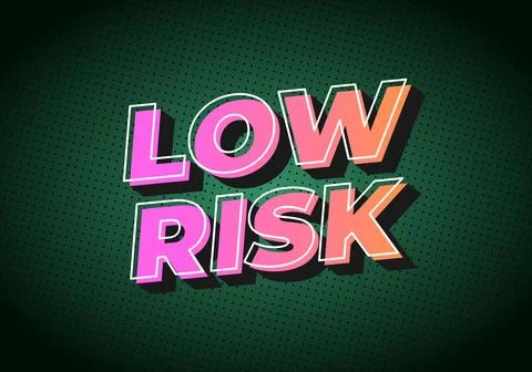 Stylized text graphic featuring the words LOW RISK in vibrant colors on dar.. 库存插图