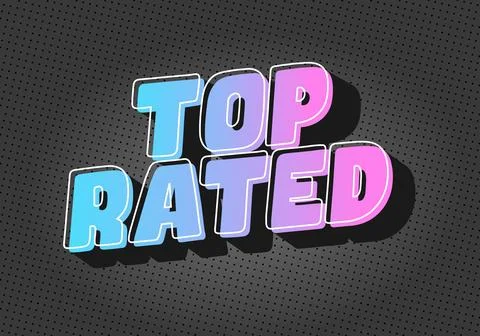 Stylized text saying TOP RATED in a gradient color scheme of blue to pink, .. Stock Illustration