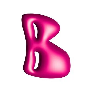 A stylized, three-dimensional letter "B" appears in a vibrant pink color	 Stock Illustration