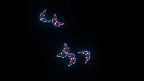 Stylized three-dimensional models of butterflies flying in a circle on a black b Stock Footage 159864593