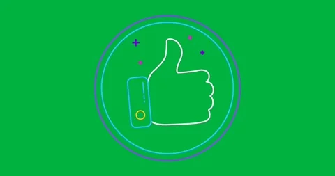 Stylized thumbs-up icon glowing inside neon rings on clear background showing Video stock 317526759