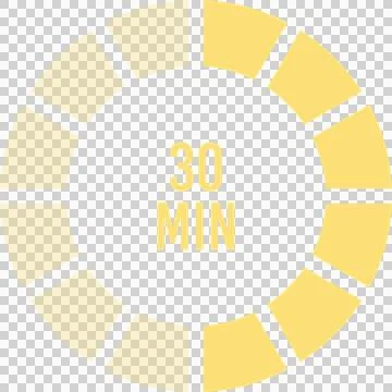 Stylized timer illustration indicating a time duration of thirty minutes. G.. Stock-Illustration