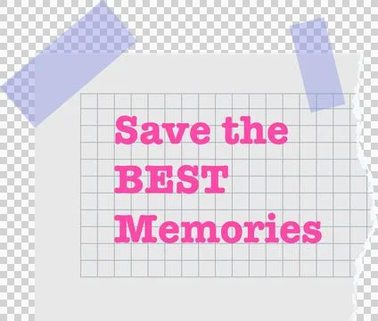 Stylized torn page is featuring pink text on grid held by purple tape on Stock Illustration