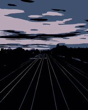 Stylized Train Tracks at Twilight - Creative Illustration Stock-Illustration
