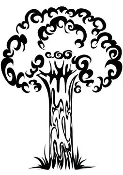 Stylized tree in black lines, logo, isolated object on a white background, ve 스톡 일러스트
