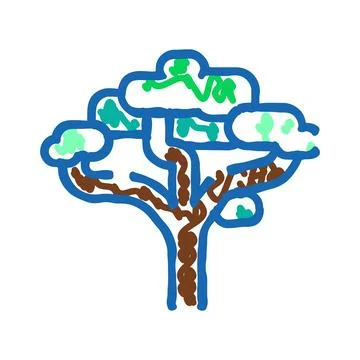 Stylized tree with branches and green foliage Stock Illustration