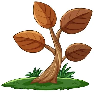 Stylized Tree with Brown Leaves Illustration Stock Illustration