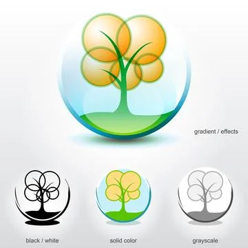 Stylized tree on ground inside of sphere Stock Illustration