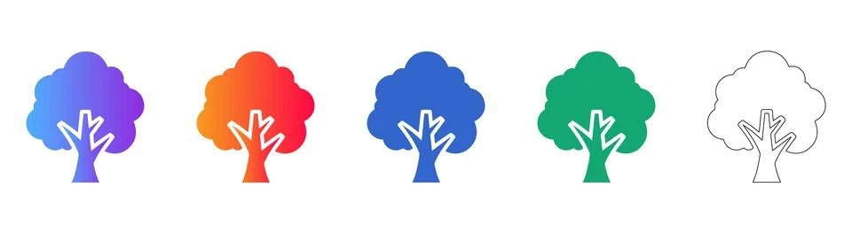 Stylized Tree Icon Set Nature, Growth, and Environmental Symbol Stock Illustration