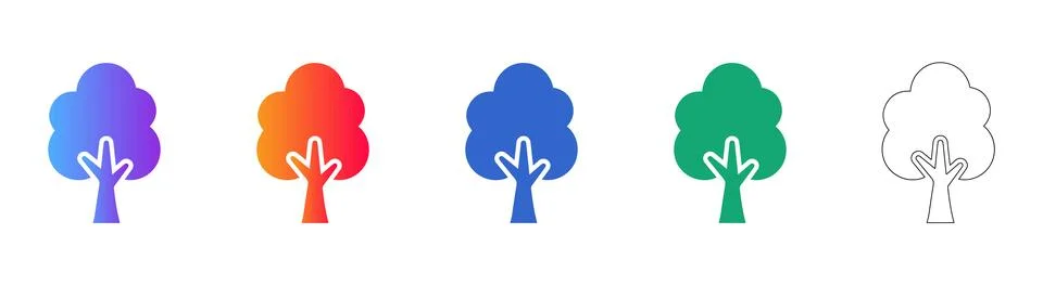 Stylized Tree Icon Set: Nature, Growth &amp; Environment Graphics Stock Illustration