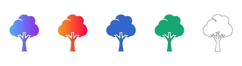 Stylized Tree Icons in Gradient and Line Styles Stock Illustration