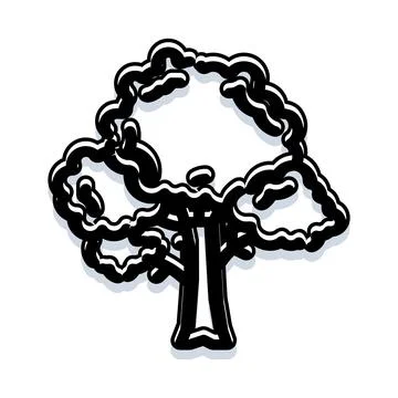 Stylized tree illustration in black line art 스톡 일러스트