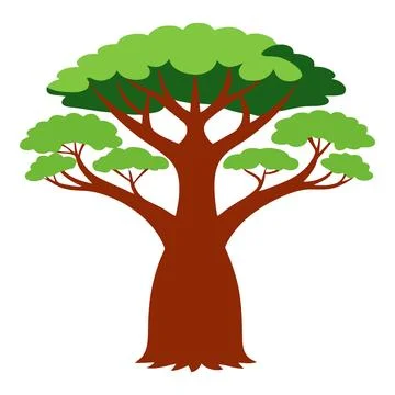 Stylized Tree Illustration with Brown Trunk and Green Leaves Ilustración de archivo