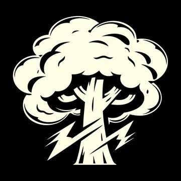 A stylized tree illustration with a full crown set against a with lightning Stock Illustration
