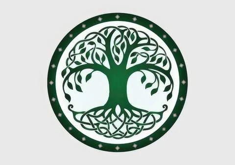 Stylized tree logo with intricate branches and roots Stock Illustration