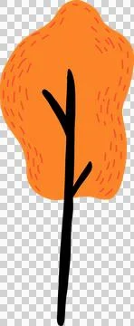 Stylized tree vector art is floating on transparent backdrop showing orange Stock Illustration
