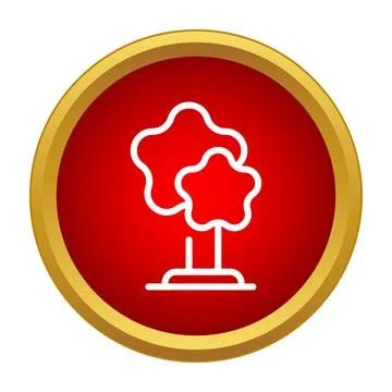 Stylized trees icon on red circle button Stockillustratie